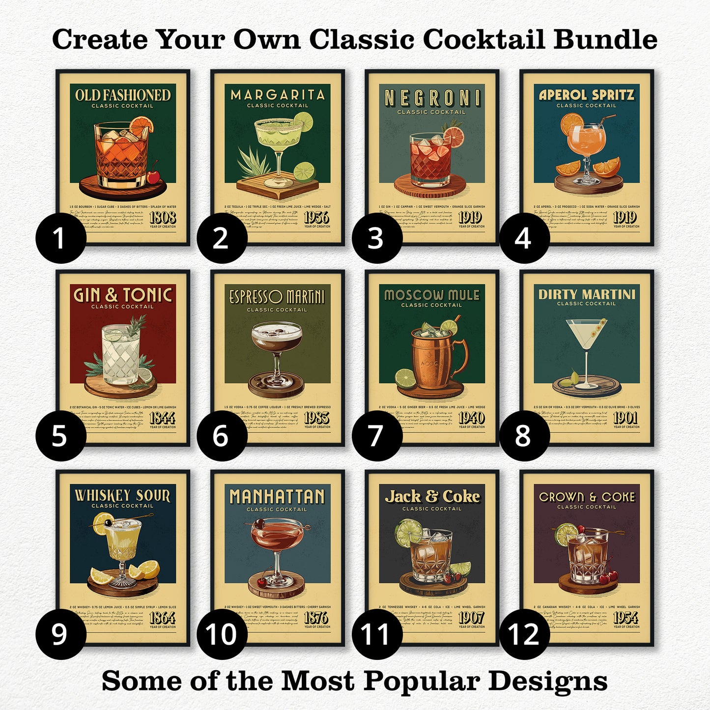 12 A3 Size Unframed Cocktail Prints