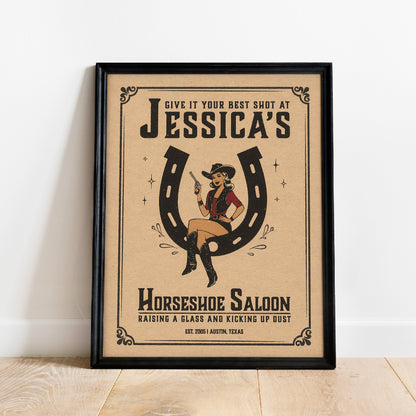 Horseshoe Saloon Western - Personalized Cocktail Bar Poster