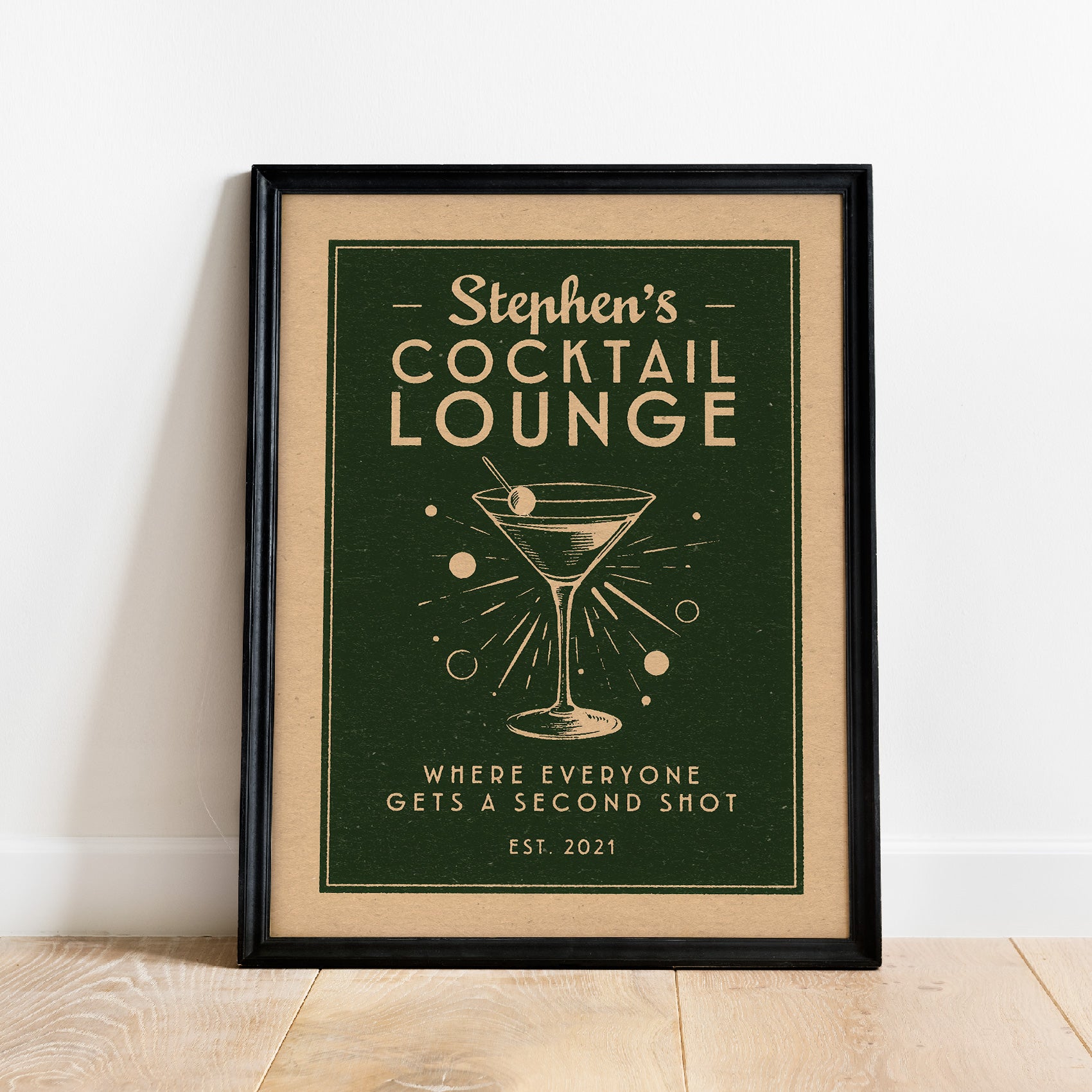 a framed poster of a cocktail lounge sign