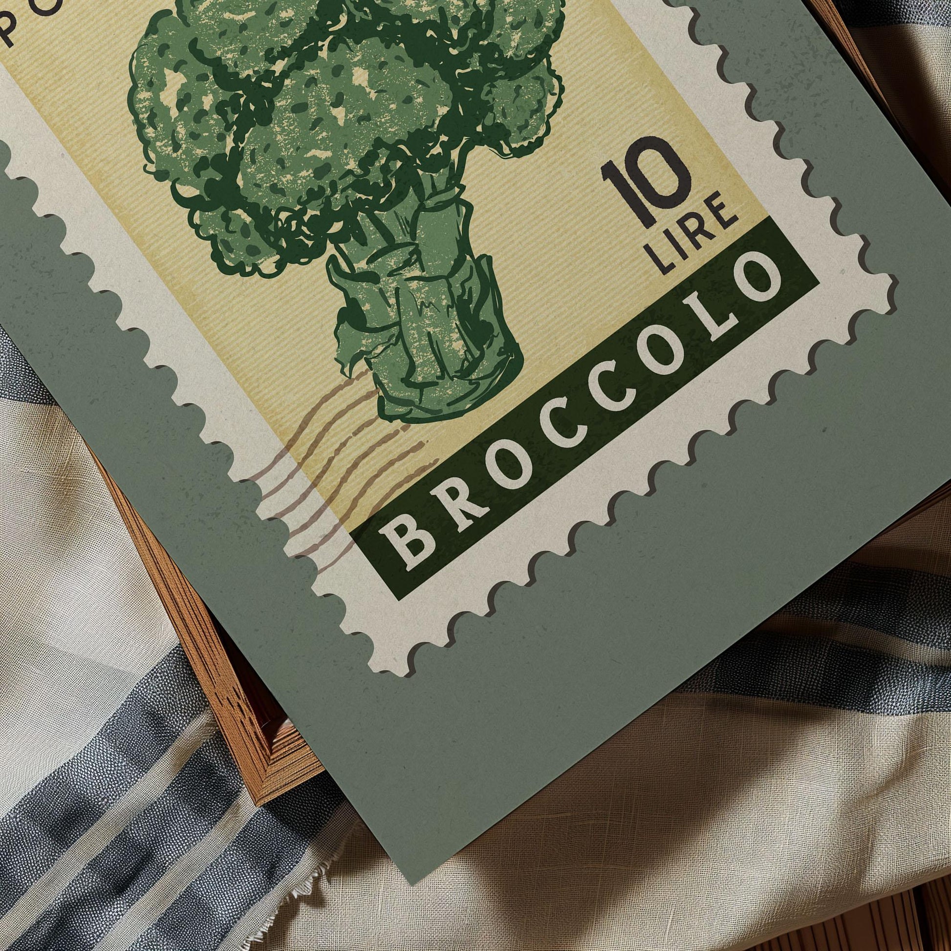 a stamp with a picture of a broccoli on it