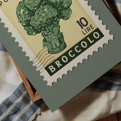 a stamp with a picture of a broccoli on it