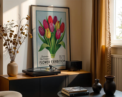 a picture of a flower exhibition in a living room