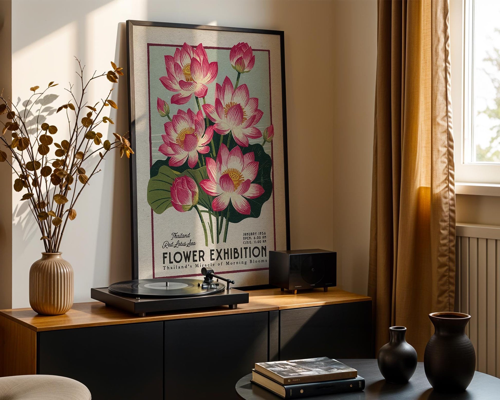 a picture of a flower exhibition in a living room