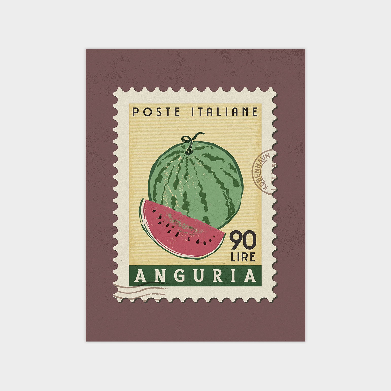 The image is a postage stamp from Anguria, featuring a watermelon illustration.