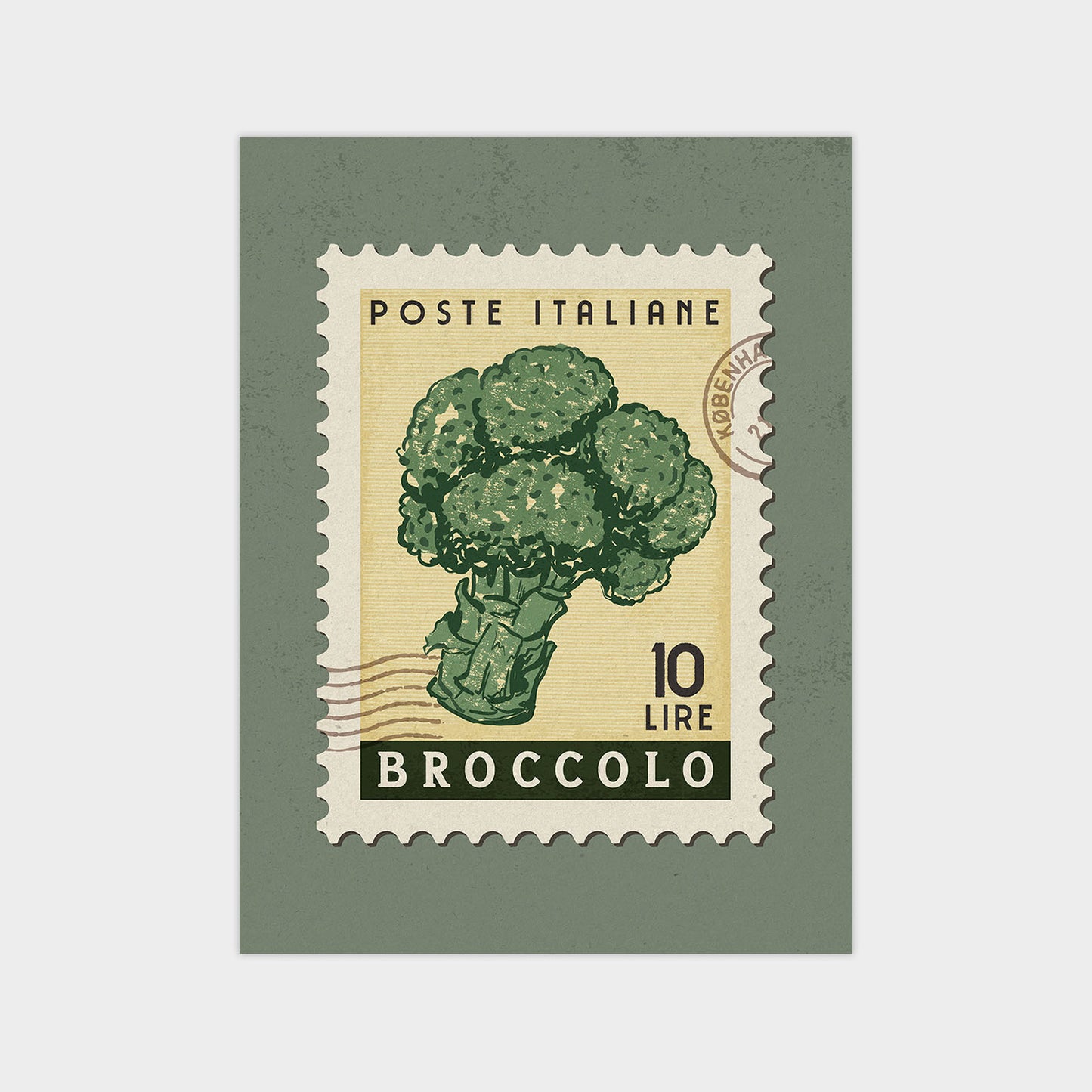 a stamp with a picture of broccoli on it