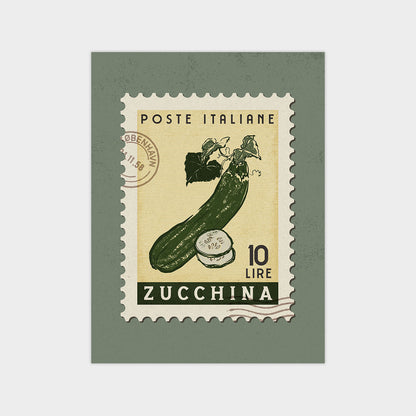 a postage stamp with a cucumber on it