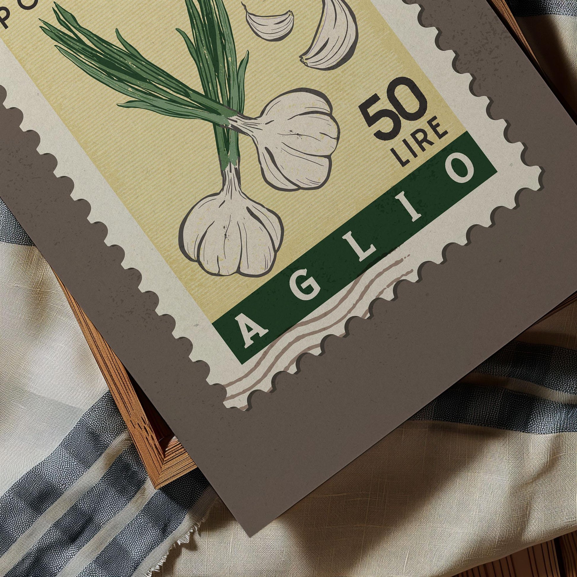 a stamp with a picture of garlic on it
