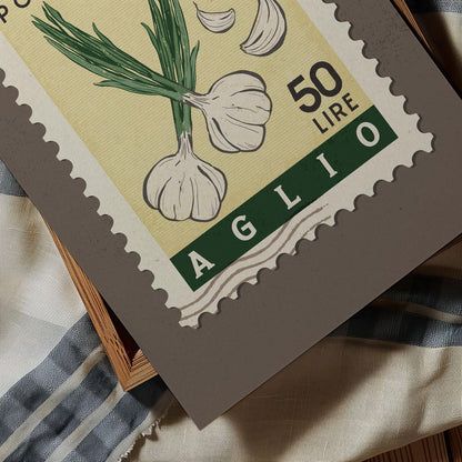 a stamp with a picture of garlic on it