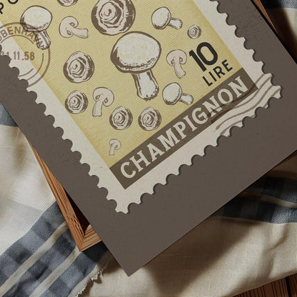 a stamp with a picture of mushrooms on it