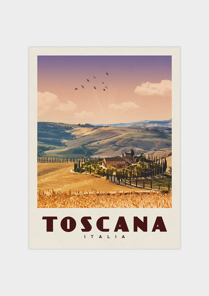 Tuscany, Italy - Vintage Travel Poster